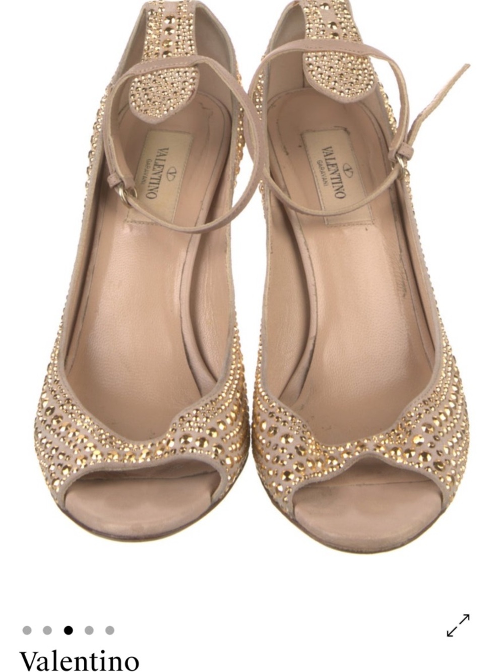 Valentino Nude Crystal-Embellished Peep-Toe Ankle Strap Heels
